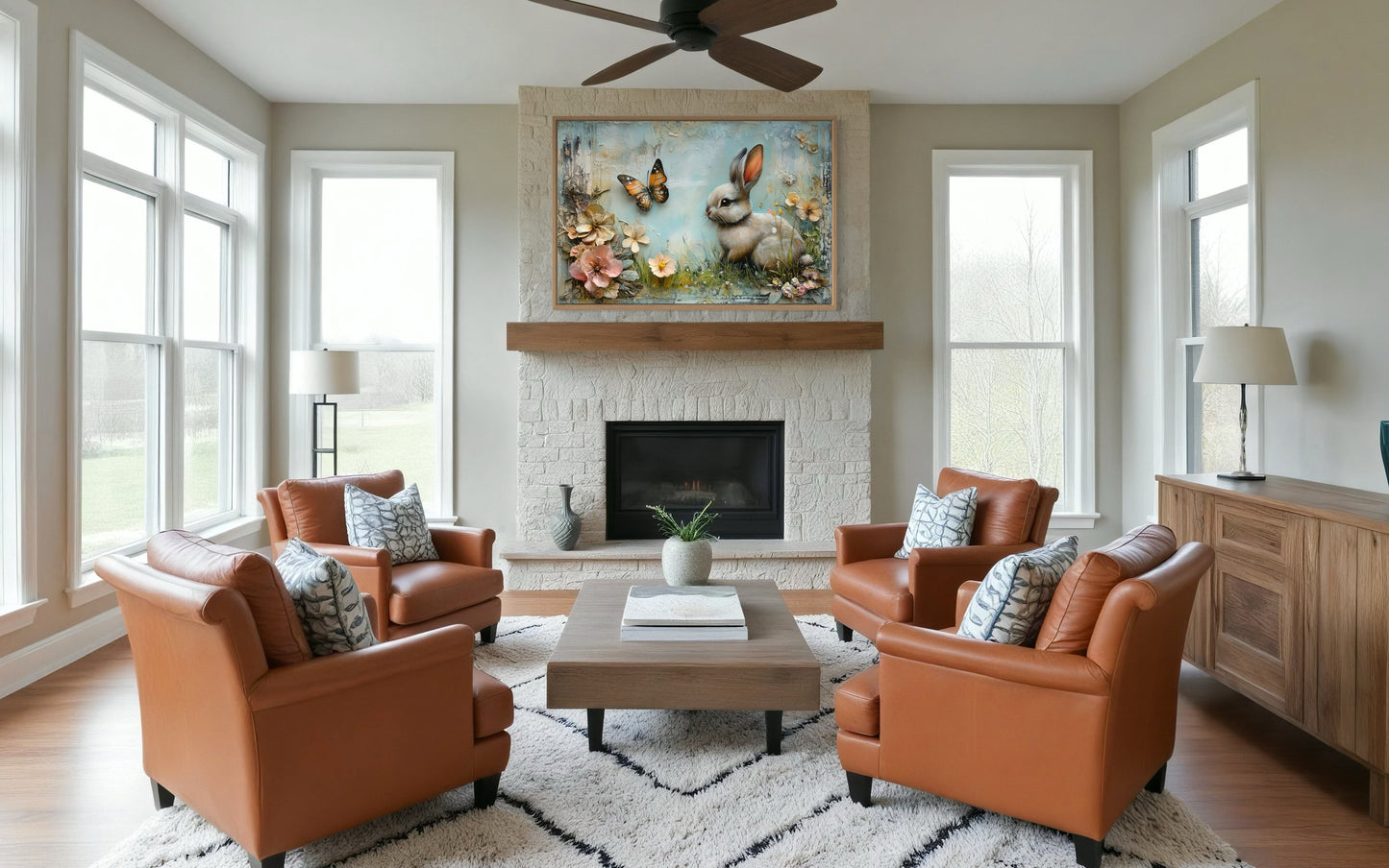 Shabby Chic Bunny In Floral Meadow Farmhouse Wall Art