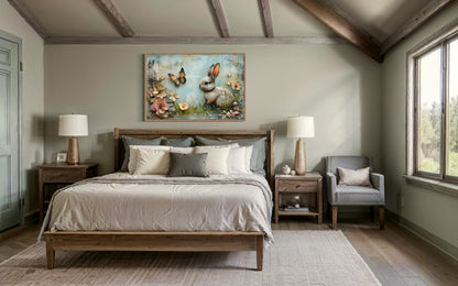 Shabby Chic Bunny In Floral Meadow Farmhouse Wall Art