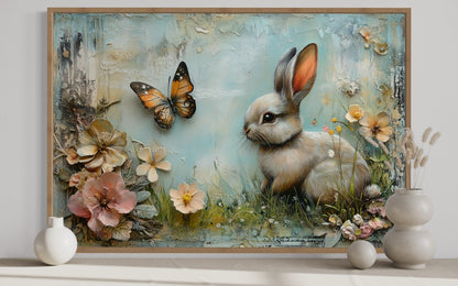 Shabby Chic Bunny In Floral Meadow Farmhouse Wall Art