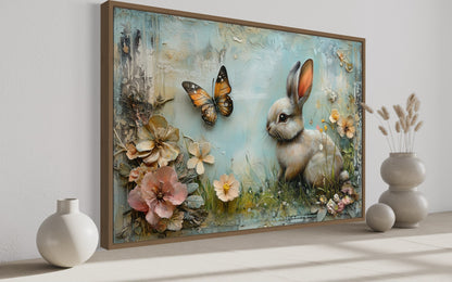 Shabby Chic Bunny In Floral Meadow Farmhouse Wall Art