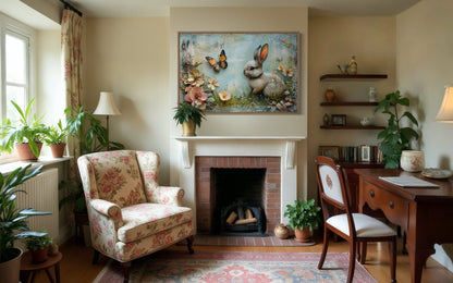 Shabby Chic Bunny In Floral Meadow Farmhouse Wall Art