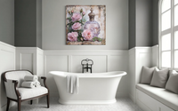 Shabby Chic Pink Perfume And Roses Framed BathRoom Canvas Wall Art