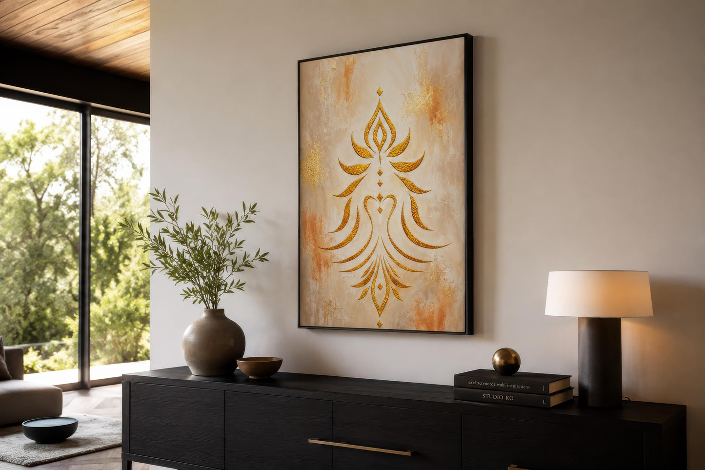 Shakti Wall Art – Minimalist Gold Symbol on Cream & Terracotta Canvas Print