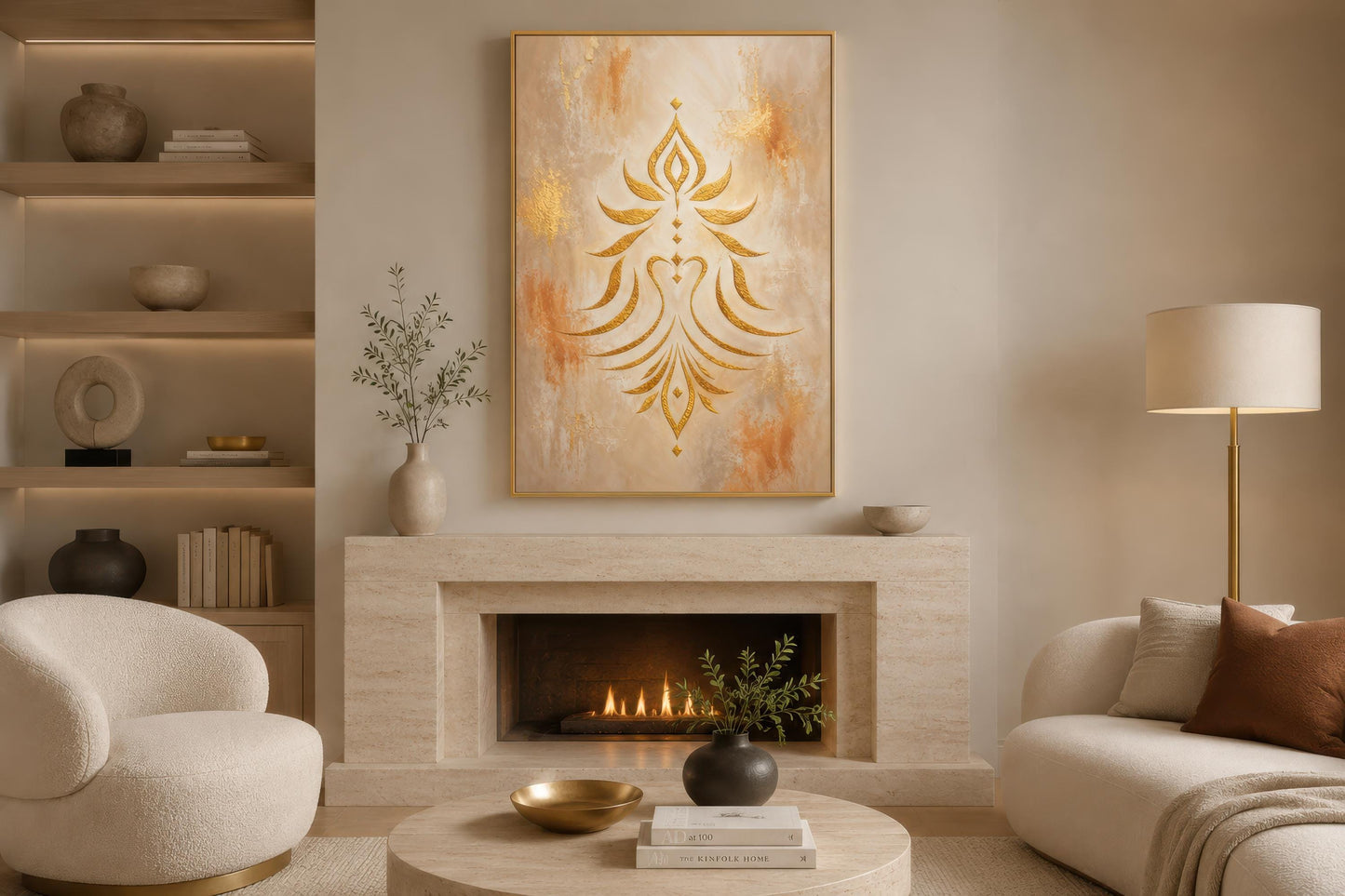 Shakti Wall Art – Minimalist Gold Symbol on Cream & Terracotta Canvas Print