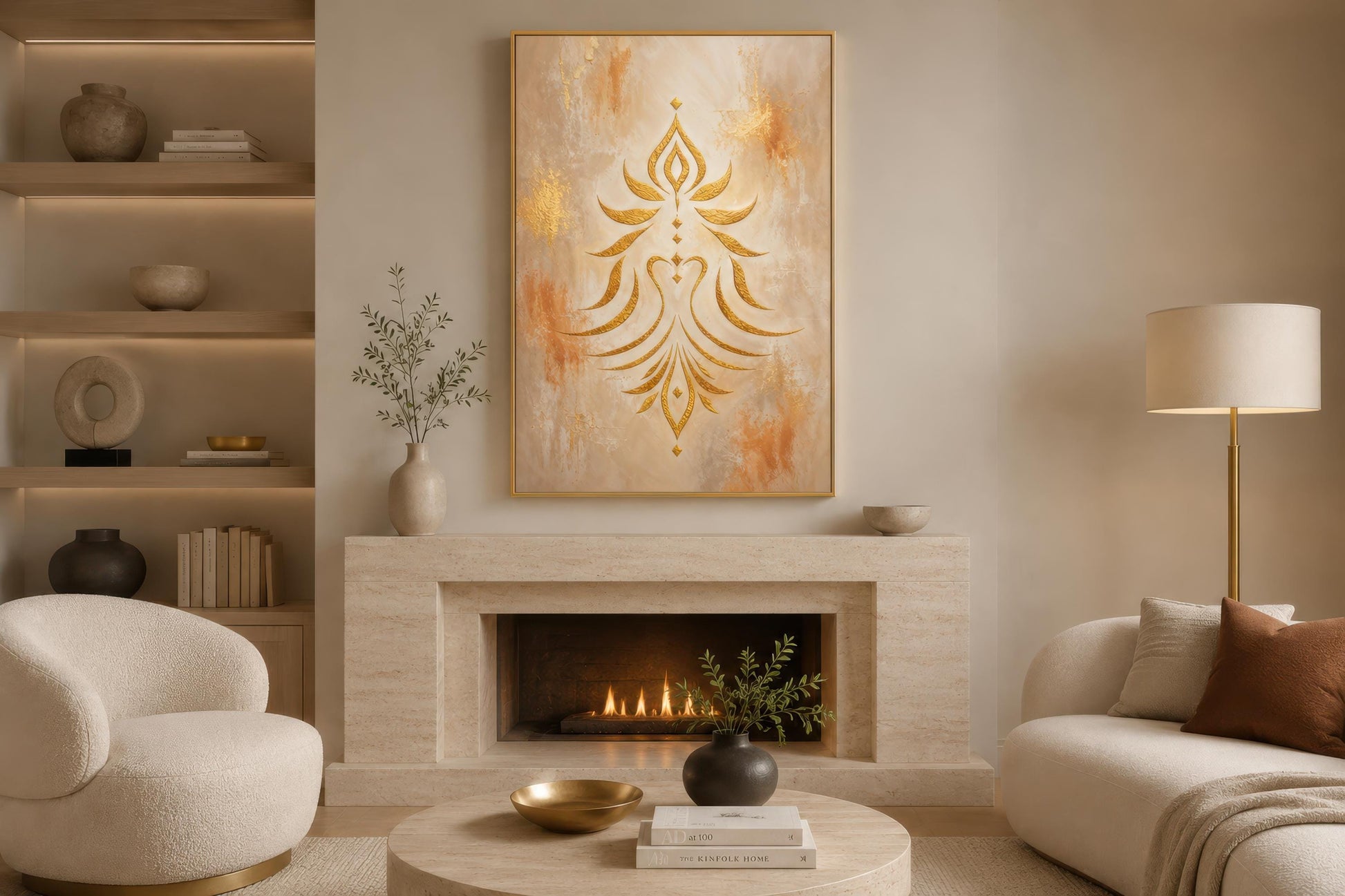 Shakti Wall Art – Minimalist Gold Symbol on Cream & Terracotta Canvas Print