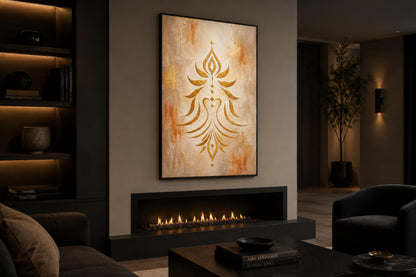 Shakti Wall Art – Minimalist Gold Symbol on Cream & Terracotta Canvas Print