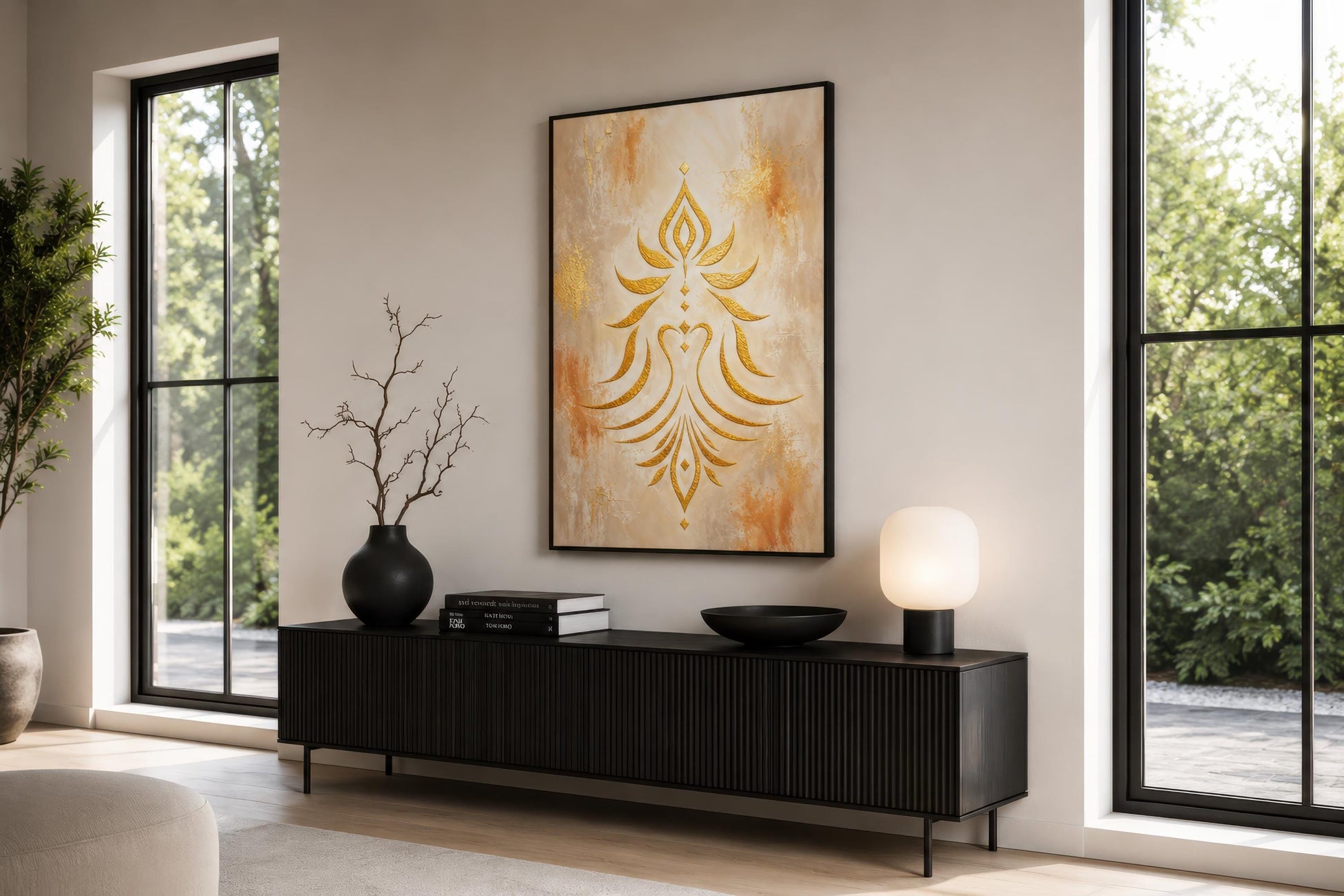 Shakti Wall Art – Minimalist Gold Symbol on Cream & Terracotta Canvas Print