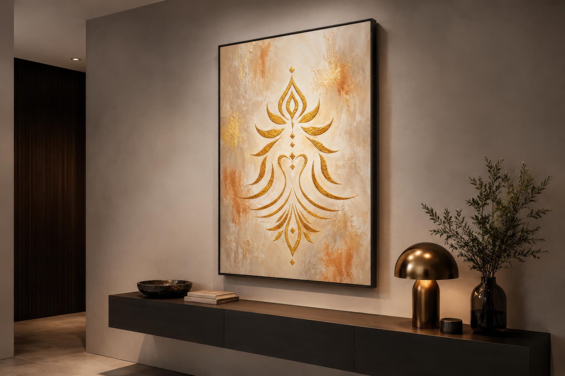 Shakti Wall Art – Minimalist Gold Symbol on Cream & Terracotta Canvas Print