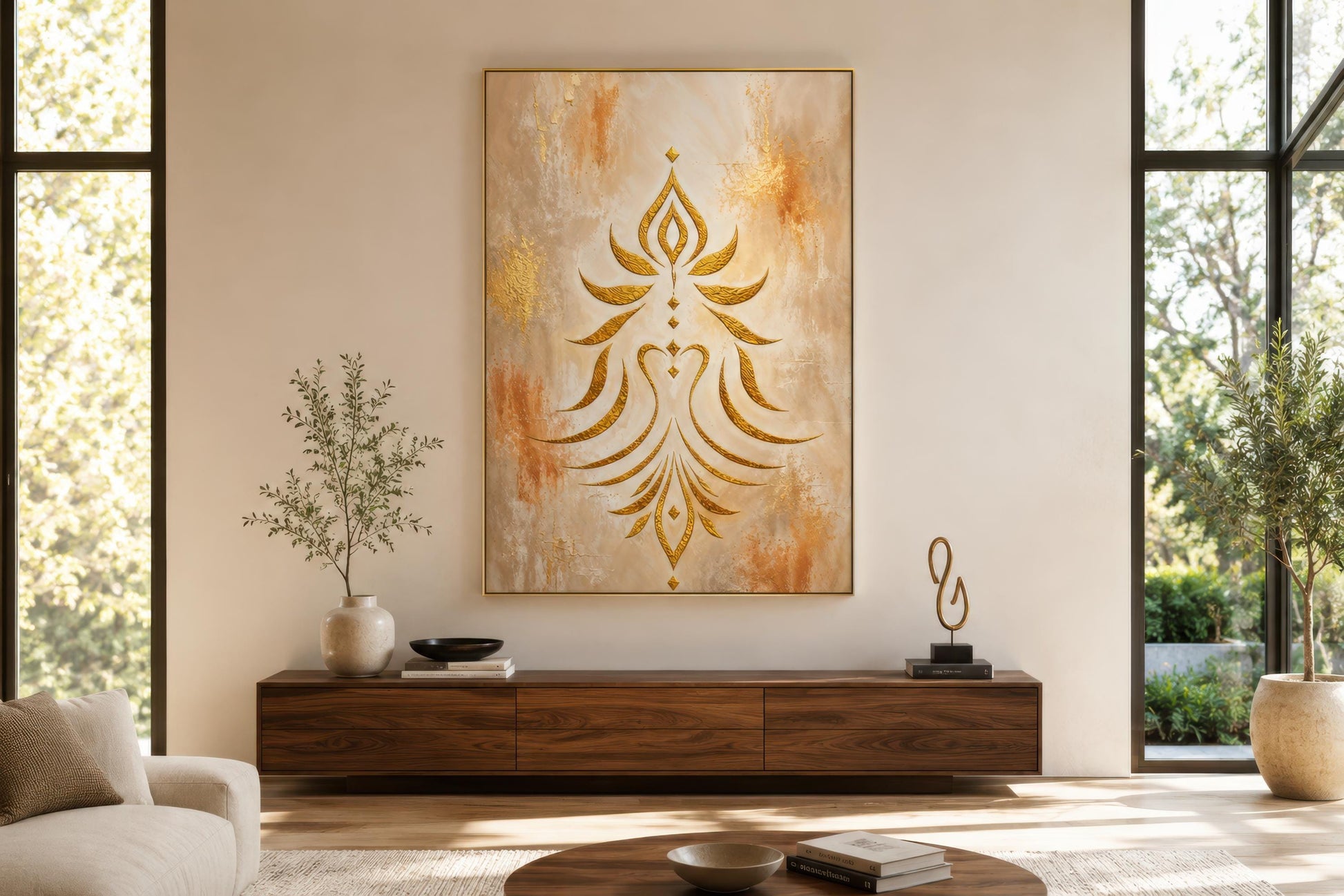 Shakti Wall Art – Minimalist Gold Symbol on Cream & Terracotta Canvas Print