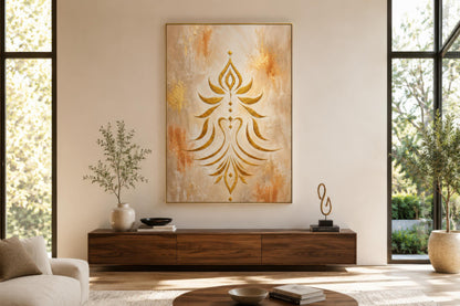 Shakti Wall Art – Minimalist Gold Symbol on Cream & Terracotta Canvas Print