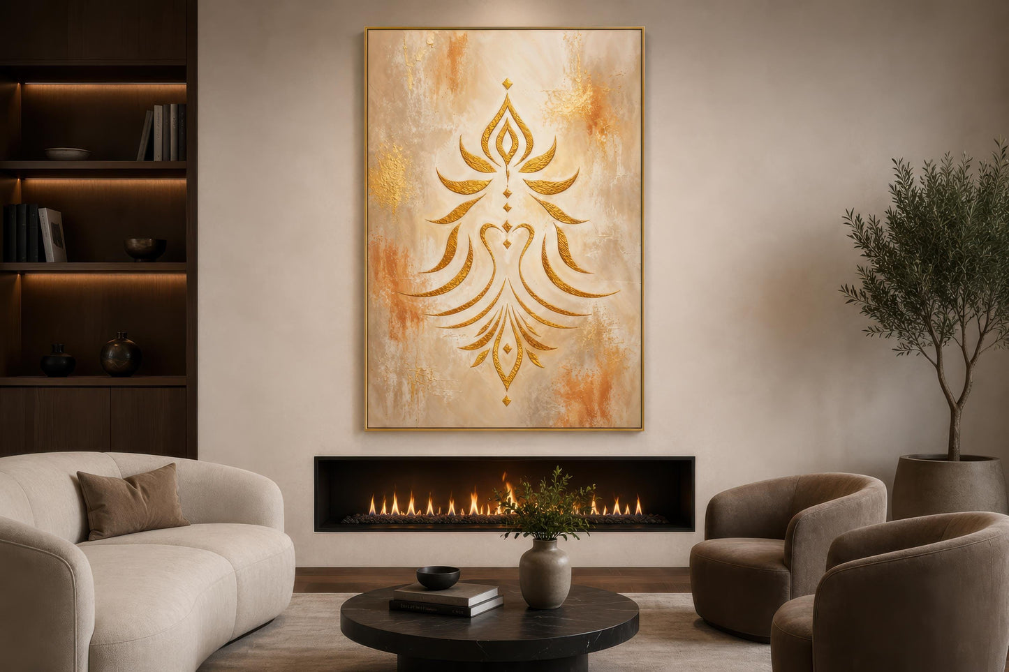 Shakti Wall Art – Minimalist Gold Symbol on Cream & Terracotta Canvas Print