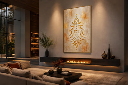 Shakti Wall Art – Minimalist Gold Symbol on Cream & Terracotta Canvas Print