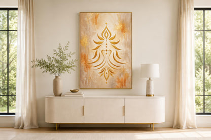 Shakti Wall Art – Minimalist Gold Symbol on Cream & Terracotta Canvas Print