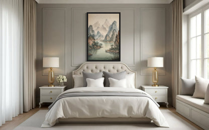 Shan Shui Hua Canvas Wall Art Traditional Chinese Mountains River Landscape -Zen Decor