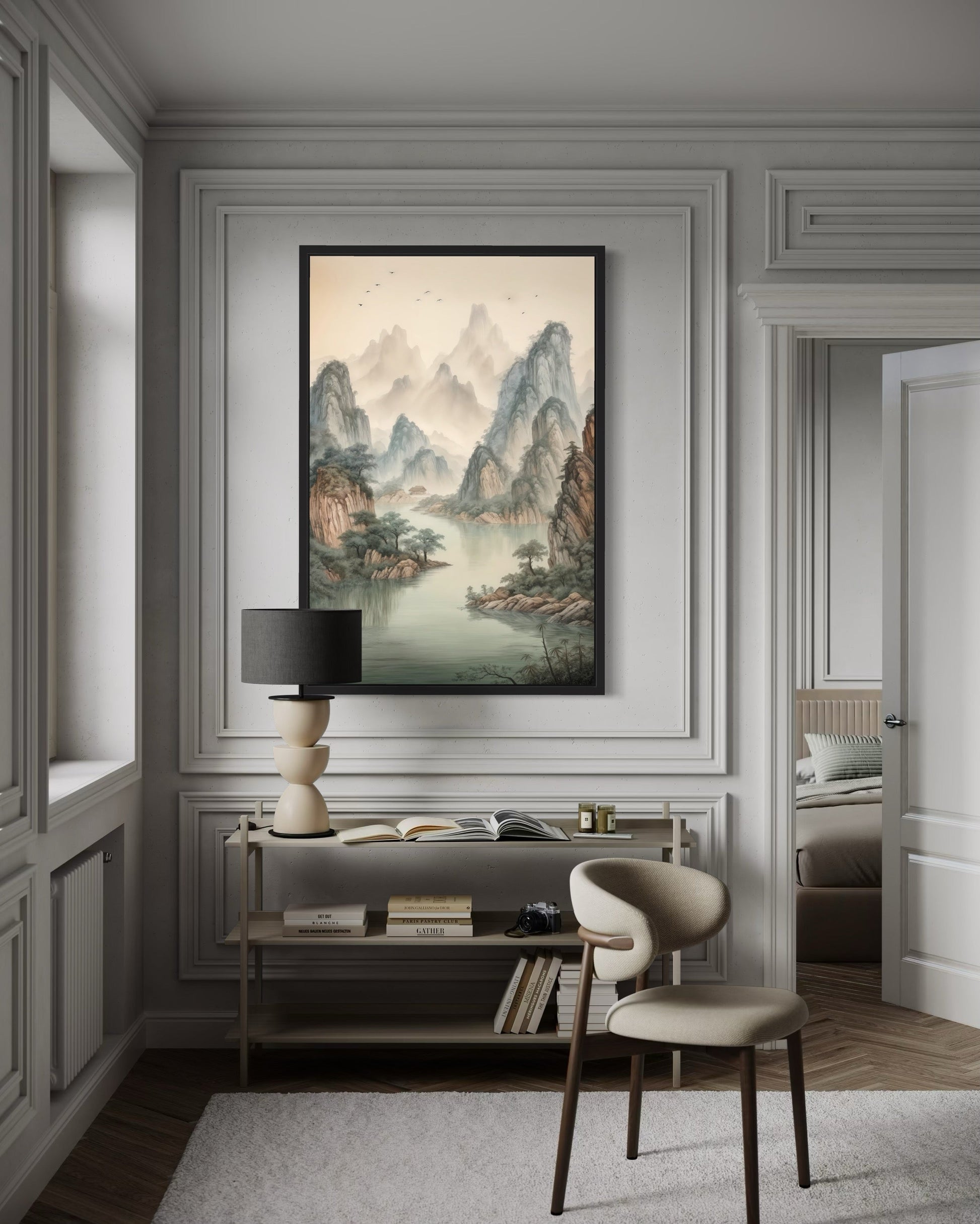 Shan Shui Hua Canvas Wall Art Traditional Chinese Mountains River Landscape -Zen Decor