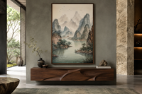 Shan Shui Hua Canvas Wall Art Traditional Chinese Mountains River Landscape -Zen Decor