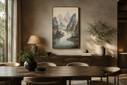 Shan Shui Hua Canvas Wall Art Traditional Chinese Mountains River Landscape -Zen Decor