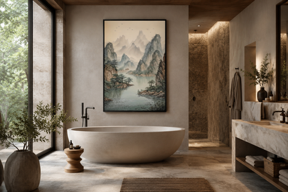 Shan Shui Hua Canvas Wall Art Traditional Chinese Mountains River Landscape -Zen Decor