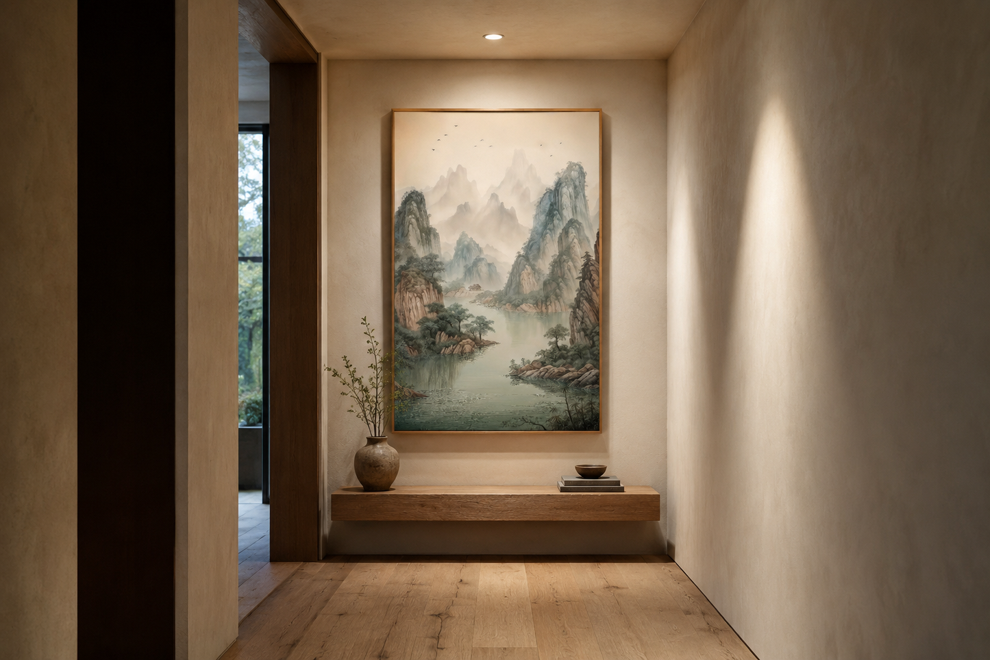 Shan Shui Hua Canvas Wall Art Traditional Chinese Mountains River Landscape -Zen Decor