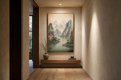 Shan Shui Hua Canvas Wall Art Traditional Chinese Mountains River Landscape -Zen Decor