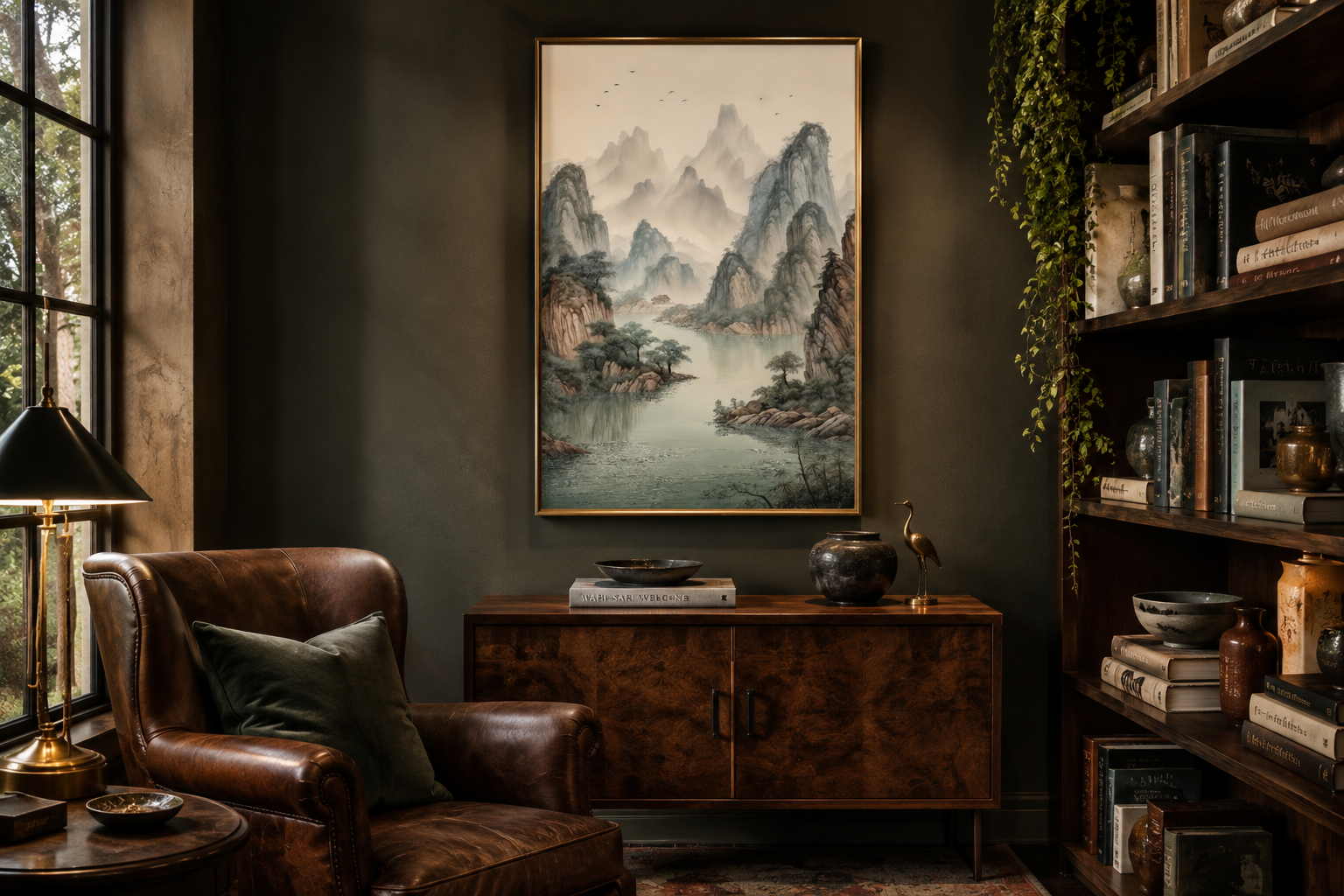 Shan Shui Hua Canvas Wall Art Traditional Chinese Mountains River Landscape -Zen Decor