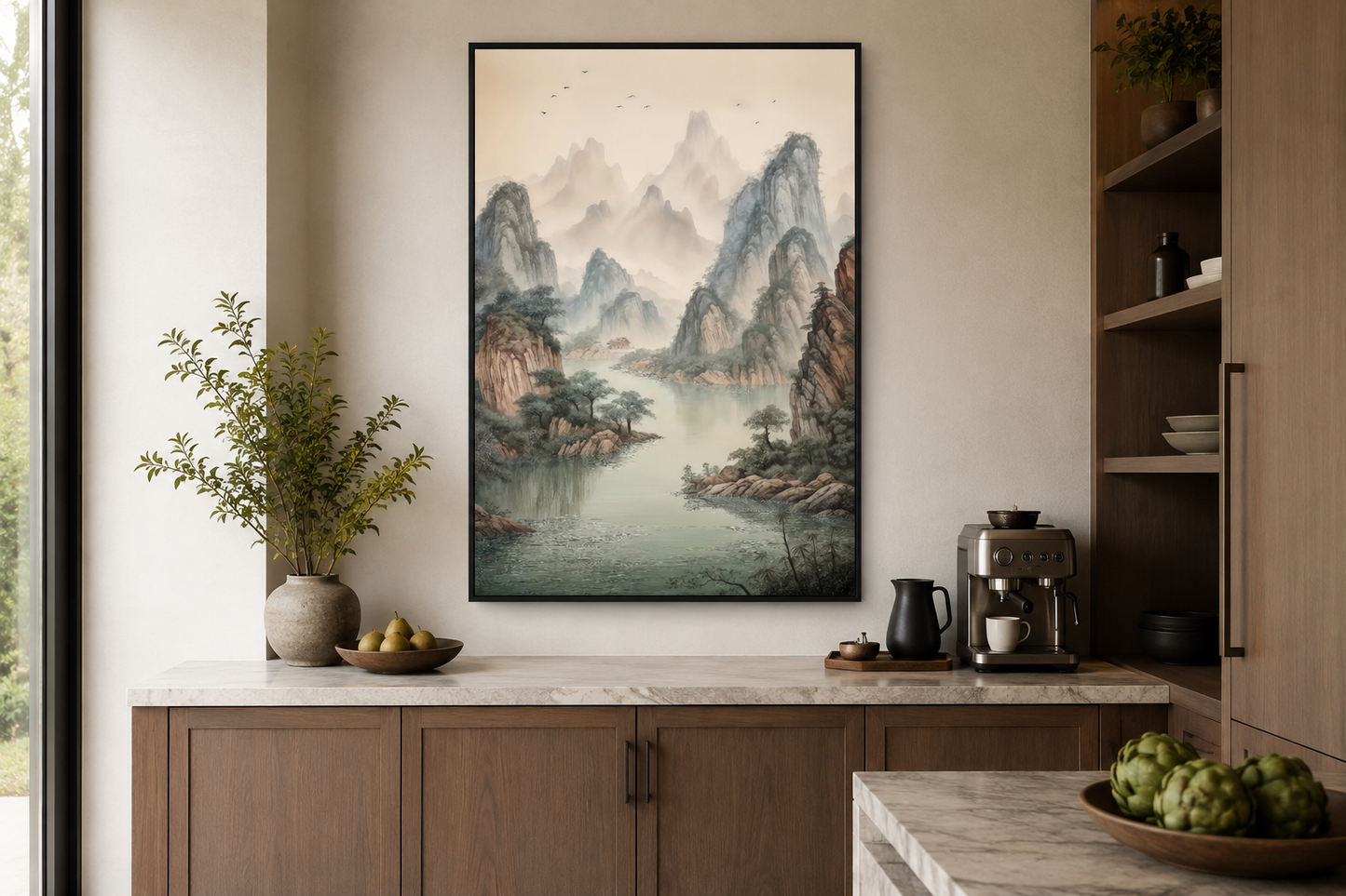 Shan Shui Hua Canvas Wall Art Traditional Chinese Mountains River Landscape -Zen Decor