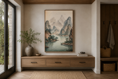 Shan Shui Hua Canvas Wall Art Traditional Chinese Mountains River Landscape -Zen Decor