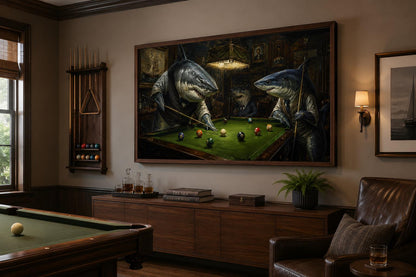 Shark Playing Pool Billiards Wall Art - Victorian Gentlemen's Club Canvas for Man Cave
