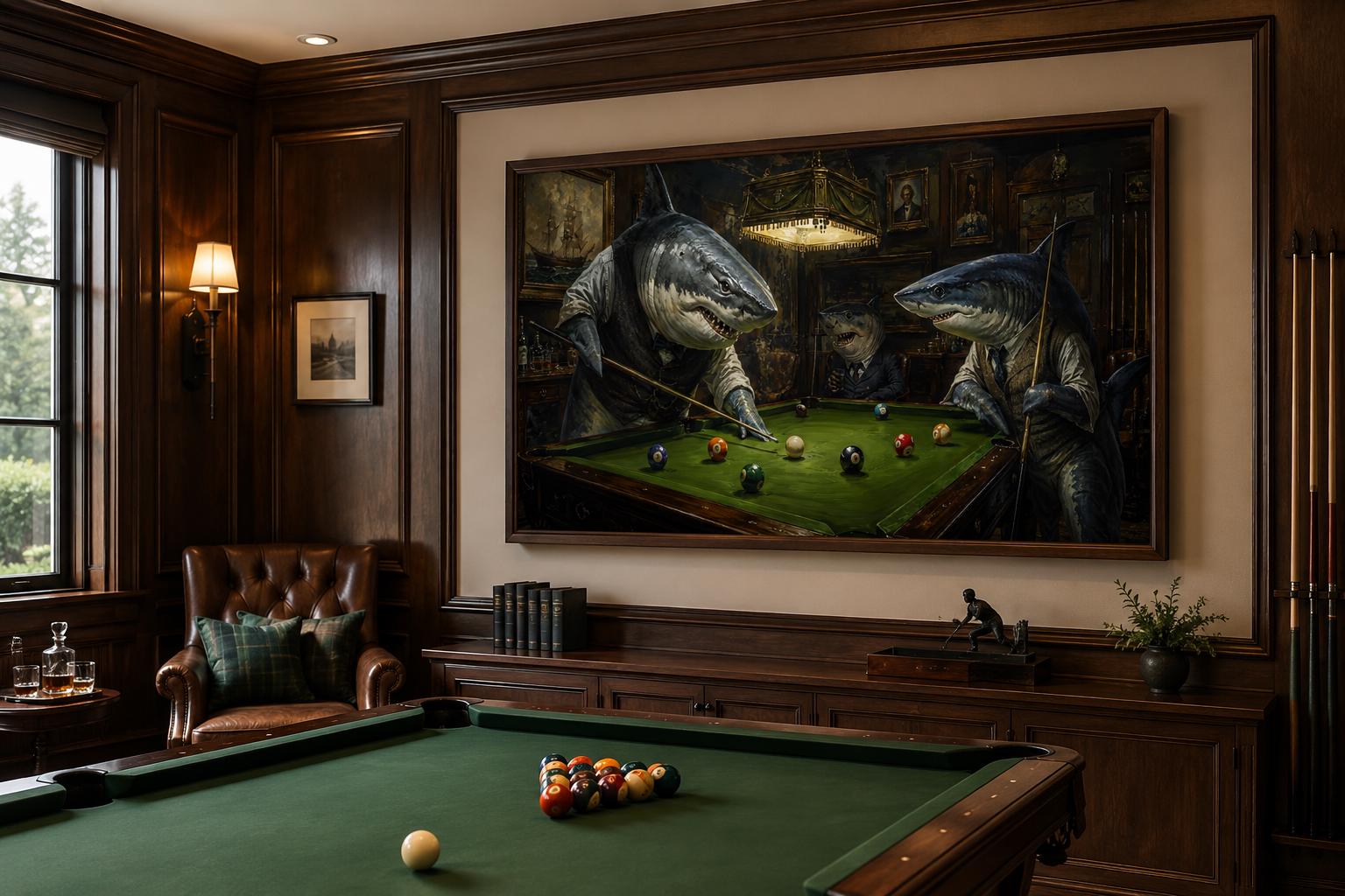Shark Playing Pool Billiards Wall Art - Victorian Gentlemen's Club Canvas for Man Cave