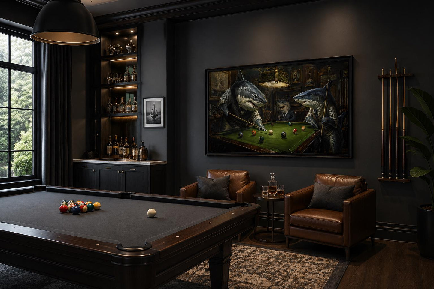 Shark Playing Pool Billiards Wall Art - Victorian Gentlemen's Club Canvas for Man Cave