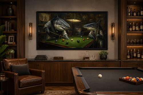 Shark Playing Pool Billiards Wall Art - Victorian Gentlemen's Club Canvas for Man Cave