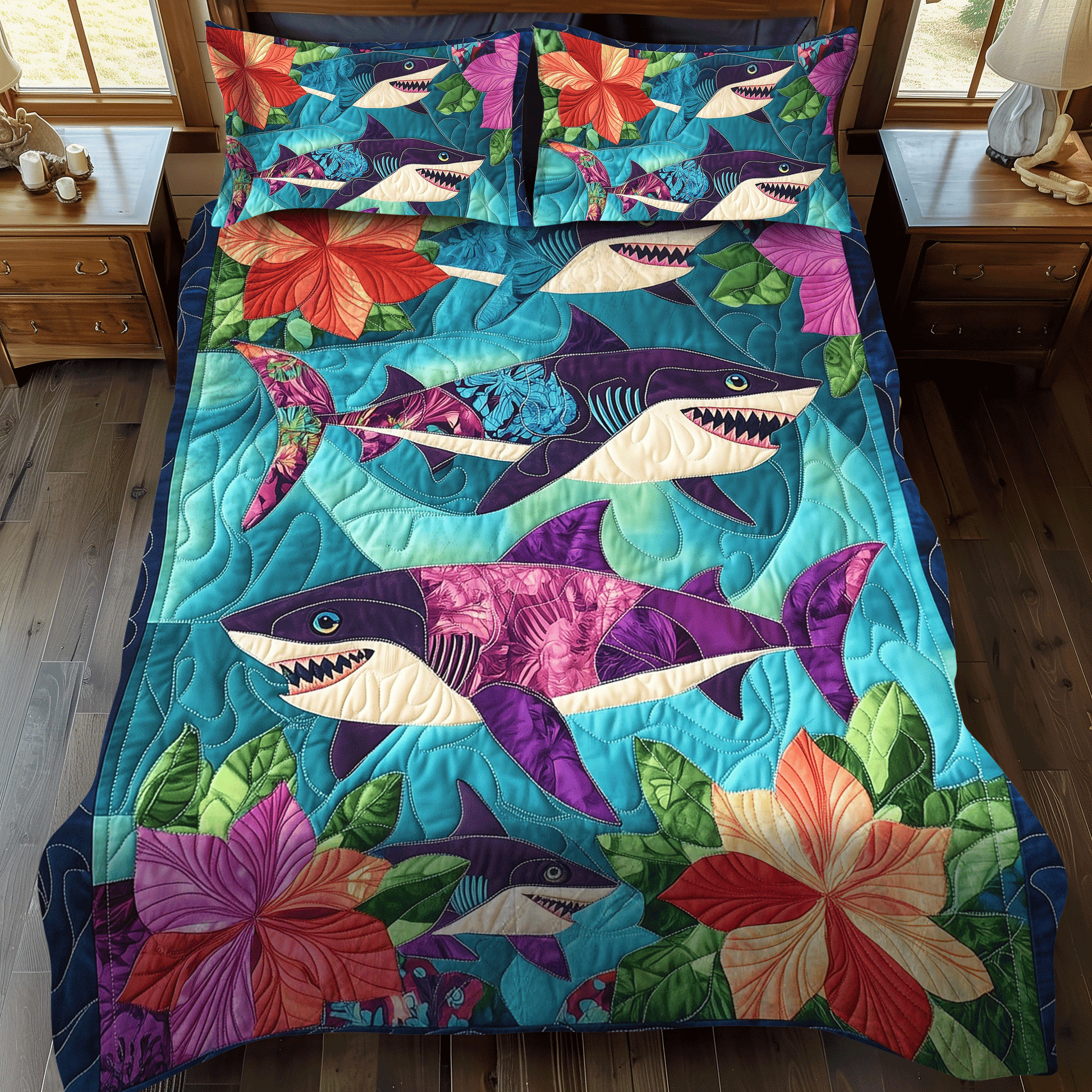 Shark Holiday Quilted Bedding Set - Single (59" x 70")