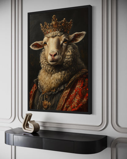 Sheep King In Crown Victorian Portrait Framed Canvas Wall Art