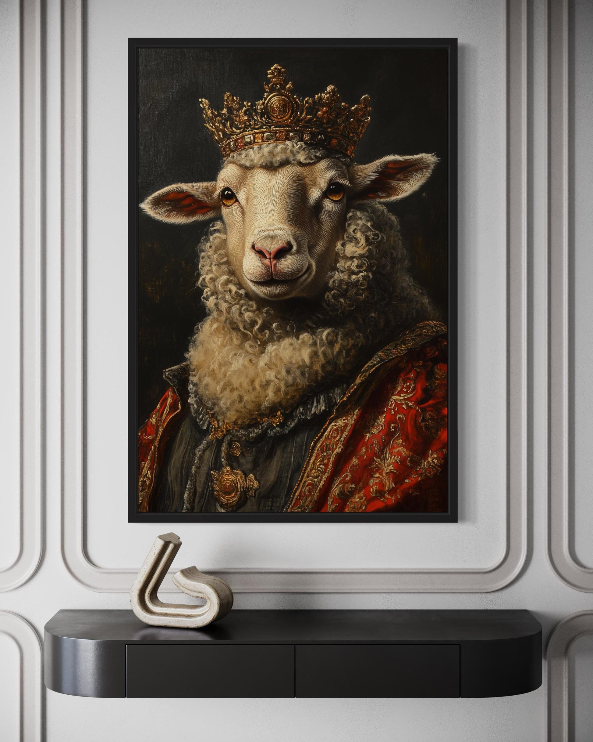 Sheep King In Crown Victorian Portrait Framed Canvas Wall Art