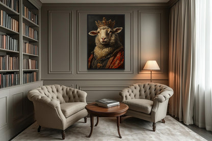 Sheep King In Crown Victorian Portrait Framed Canvas Wall Art