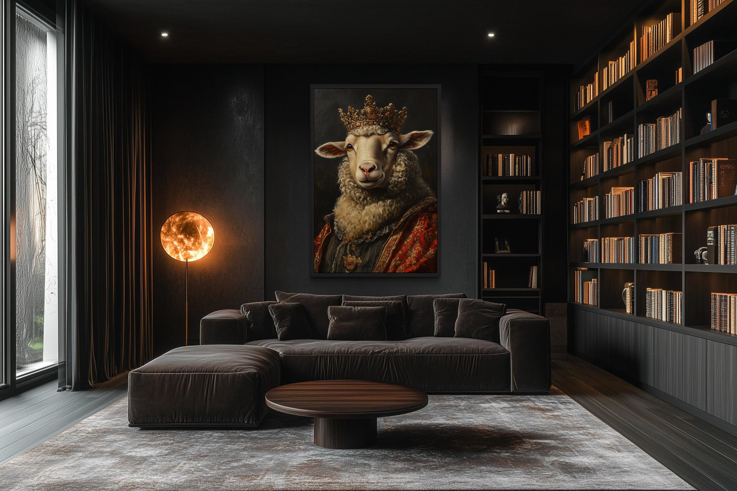 Sheep King In Crown Victorian Portrait Framed Canvas Wall Art