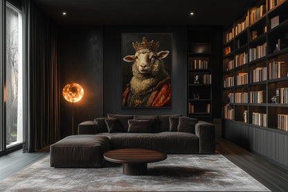 Sheep King In Crown Victorian Portrait Framed Canvas Wall Art