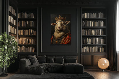 Sheep King In Crown Victorian Portrait Framed Canvas Wall Art