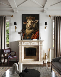 Sheep King In Crown Victorian Portrait Framed Canvas Wall Art