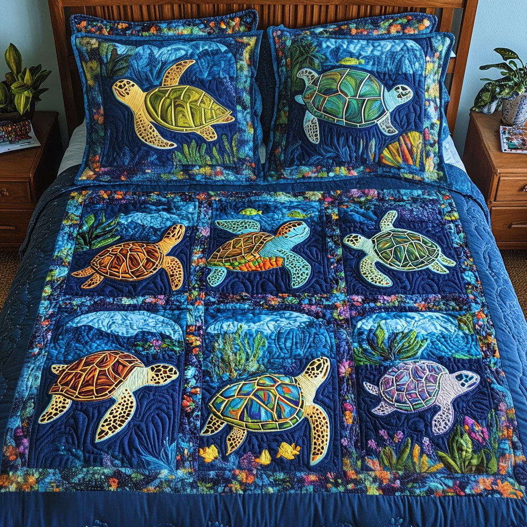 Shell Haven 3-Piece Quilted Bedding Set - Single (59" x 70")