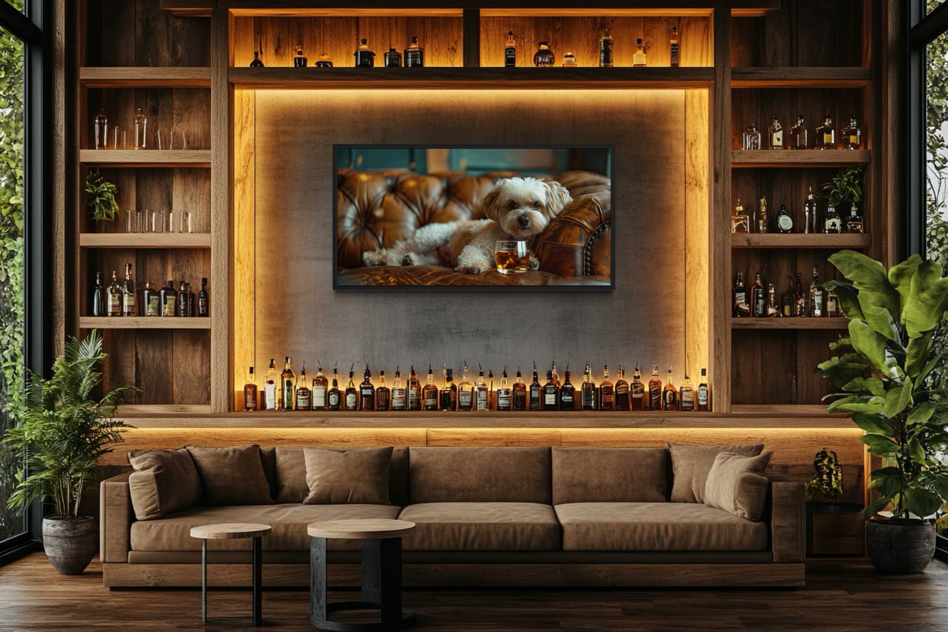 Shih Tzu Wall Art - Framed Canvas Print of Playful Whiskey Dog Illustration