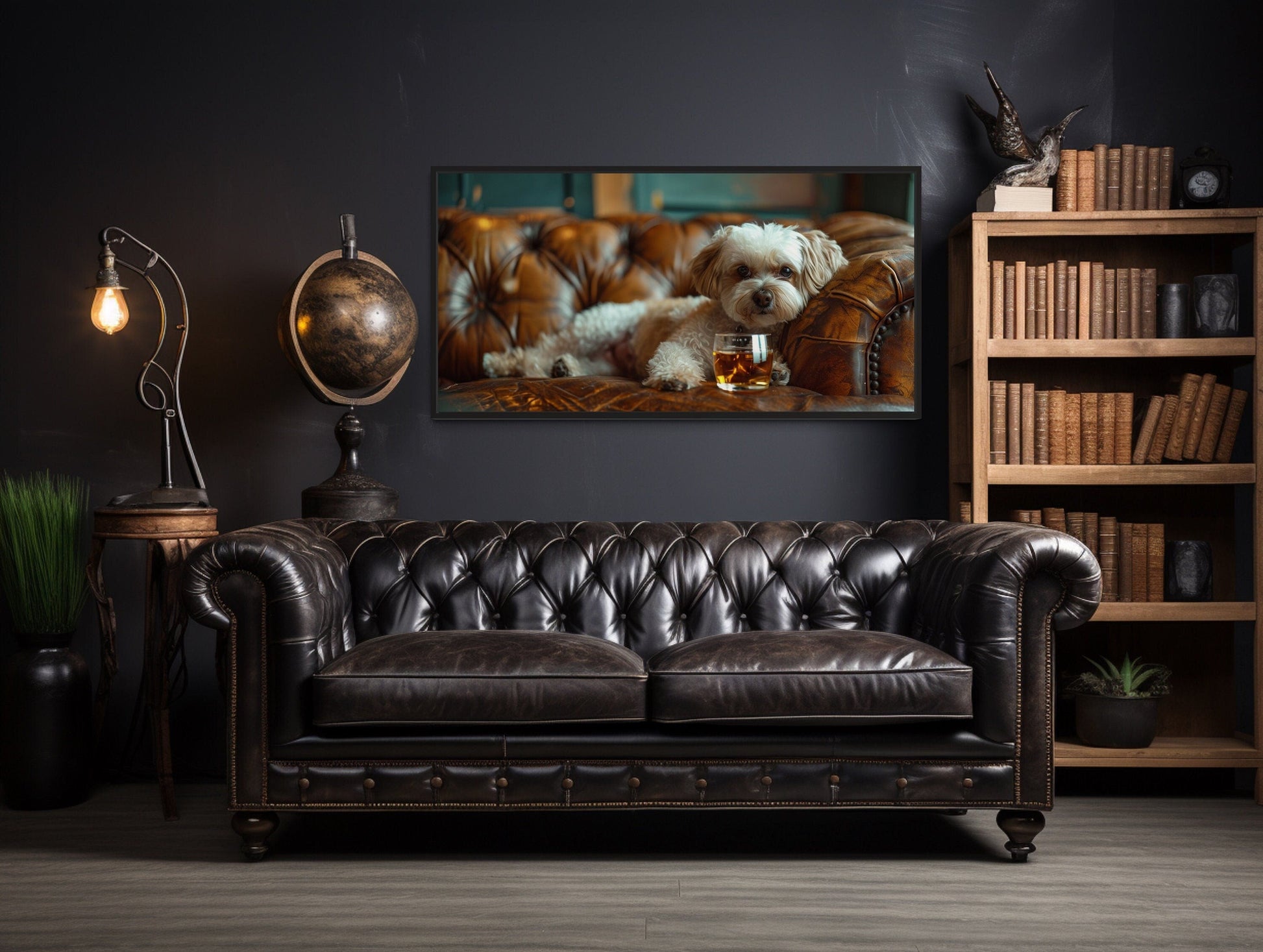 Shih Tzu Wall Art - Framed Canvas Print of Playful Whiskey Dog Illustration
