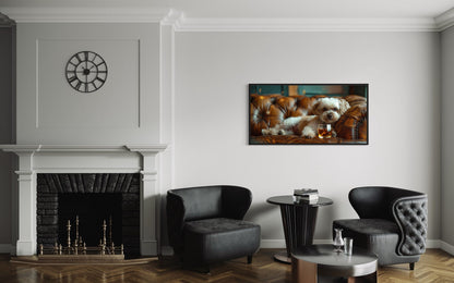 Shih Tzu Wall Art - Framed Canvas Print of Playful Whiskey Dog Illustration