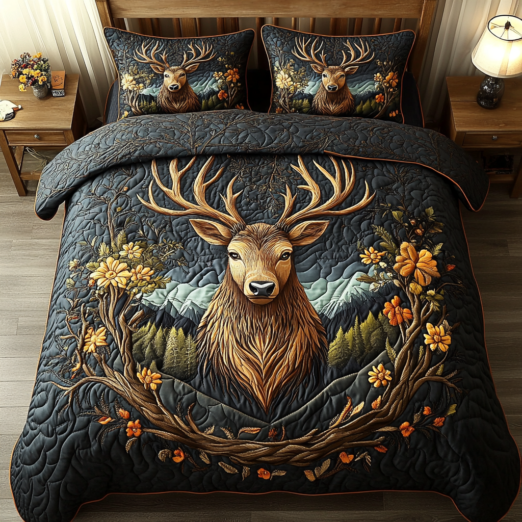 Silent Deer 3-Piece Quilted Bedding Set - Single (59" x 70")