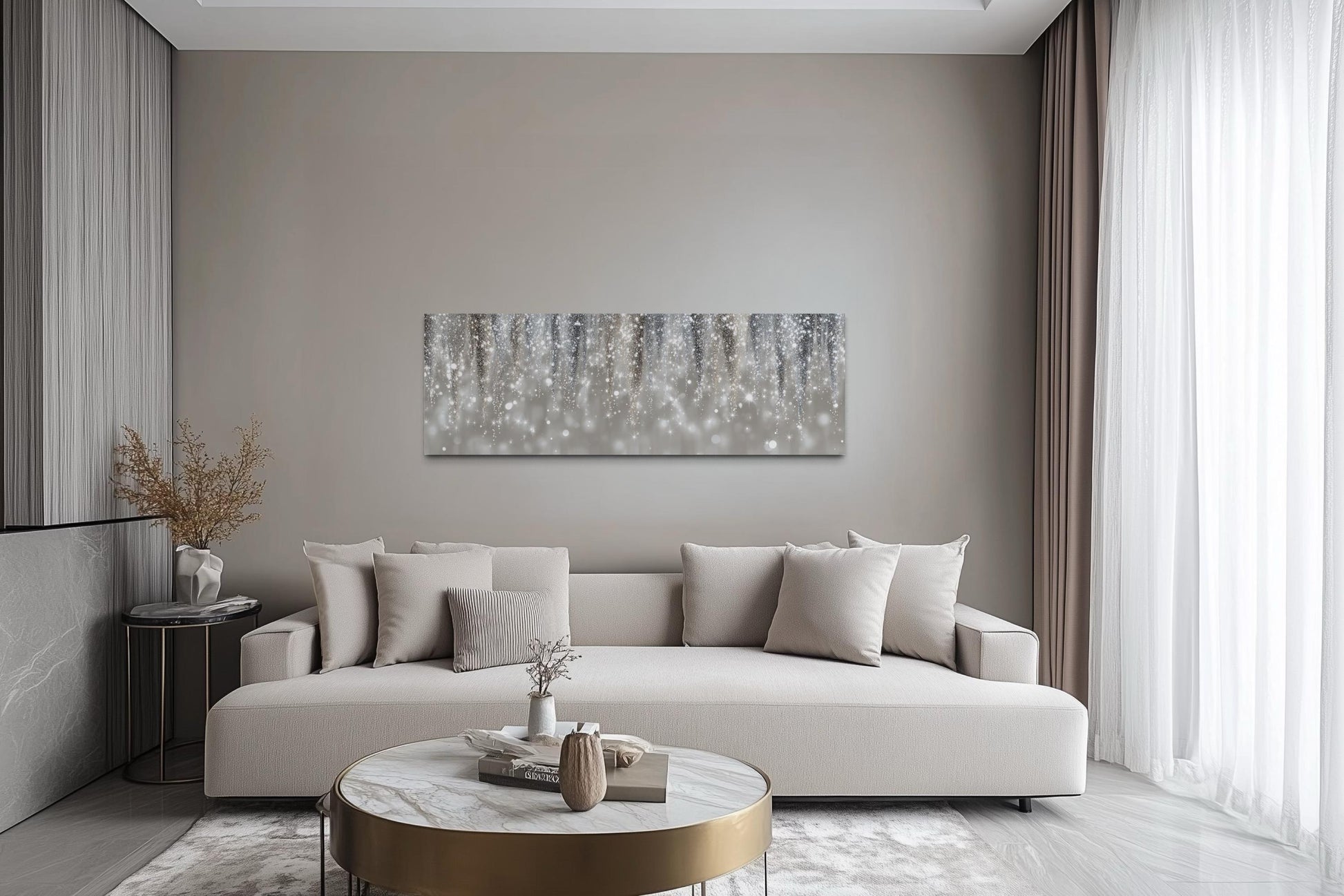 Silver Beige Wall Art - Abstract Rain Canvas Print | Modern Horizontal Canvas