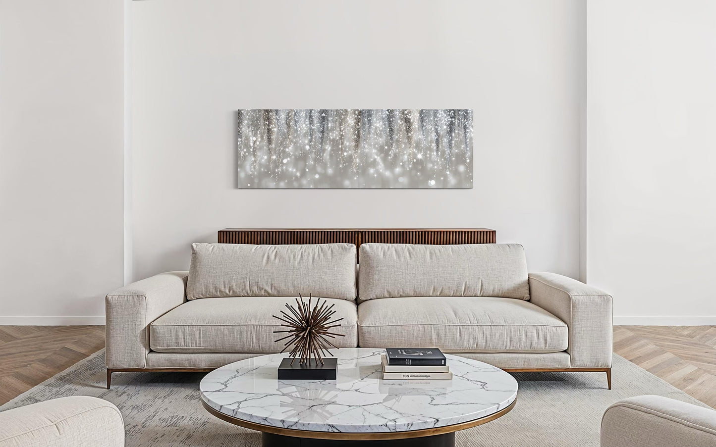 Silver Beige Wall Art - Abstract Rain Canvas Print | Modern Horizontal Canvas