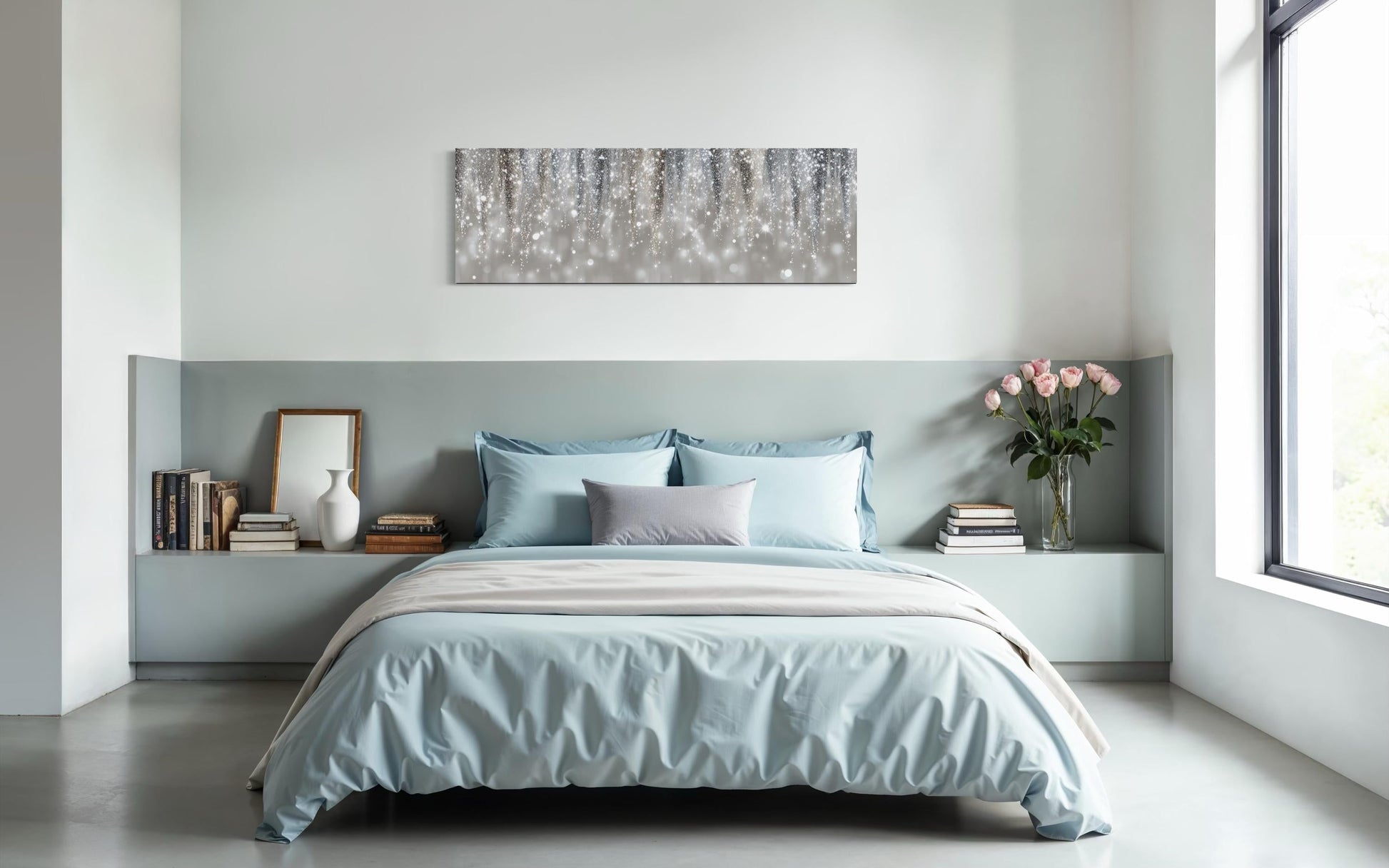Silver Beige Wall Art - Abstract Rain Canvas Print | Modern Horizontal Canvas