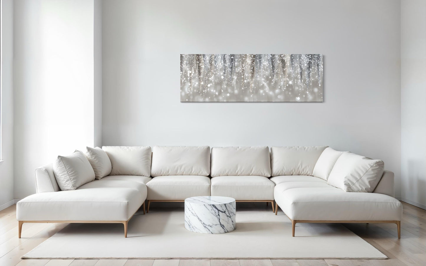 Silver Beige Wall Art - Abstract Rain Canvas Print | Modern Horizontal Canvas