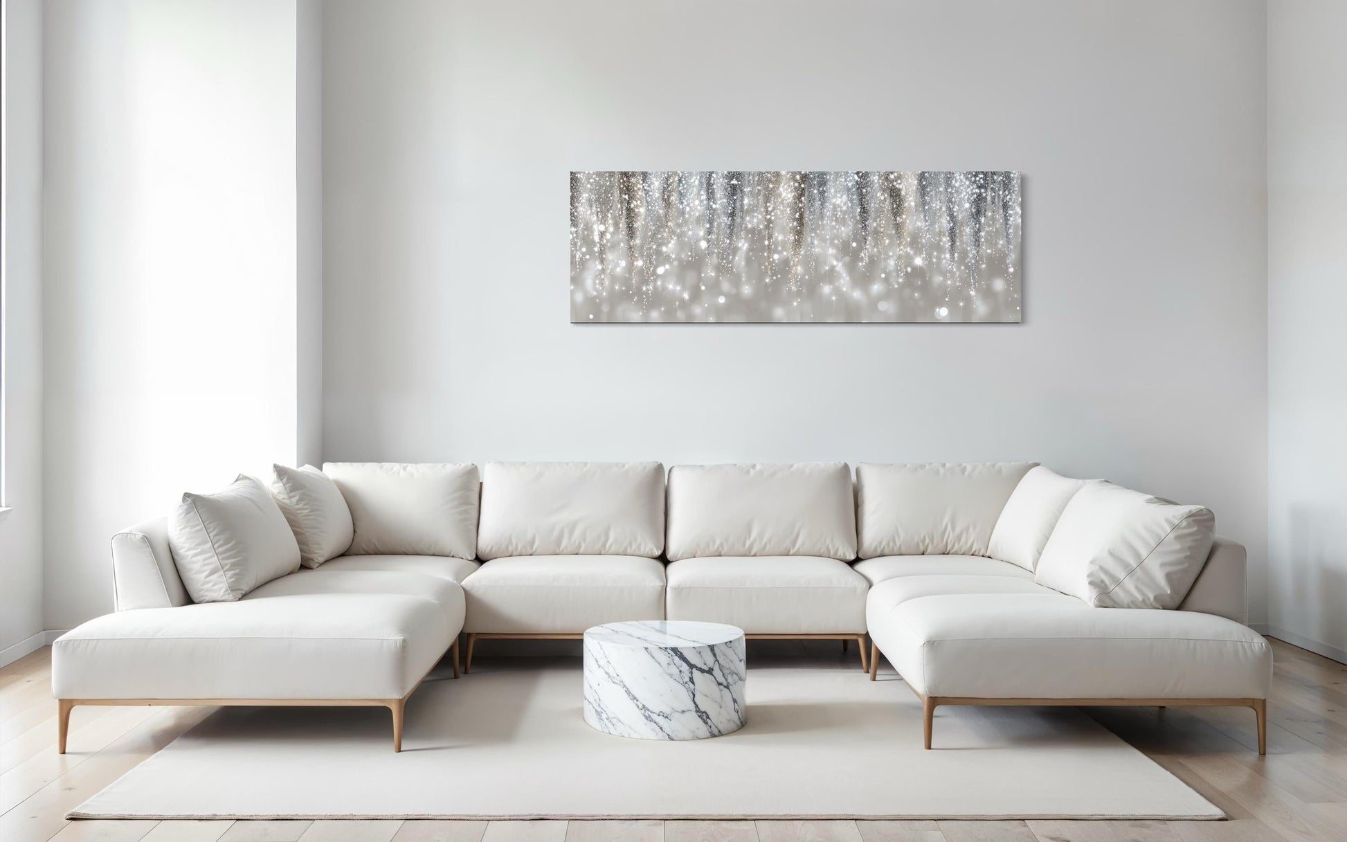 Silver Beige Wall Art - Abstract Rain Canvas Print | Modern Horizontal Canvas
