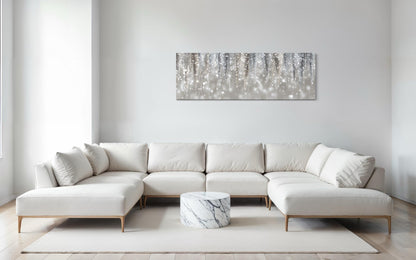 Silver Beige Wall Art - Abstract Rain Canvas Print | Modern Horizontal Canvas